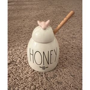 Rae Dunn by Magneta Honey Pot with Bee Artisan Collection 181 with Wood Stirrer
